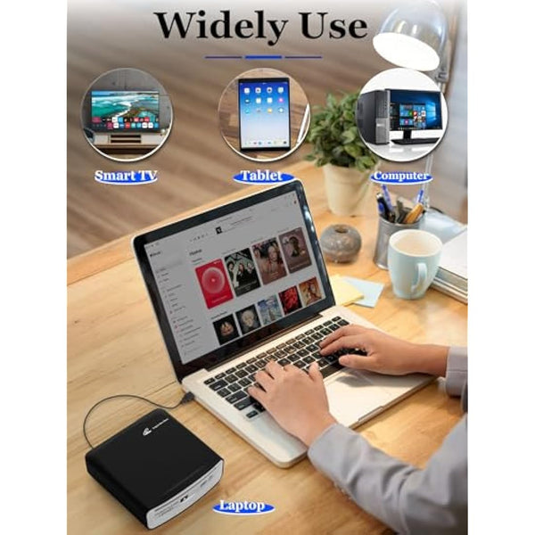 External Universal CD Player for Car - LEHWEY Portable CD Player with Extra USB Extension Cable, Plugs into Car USB Port, Laptop, TV, Mac, Computer, for Android 4.4 and Above Navigation