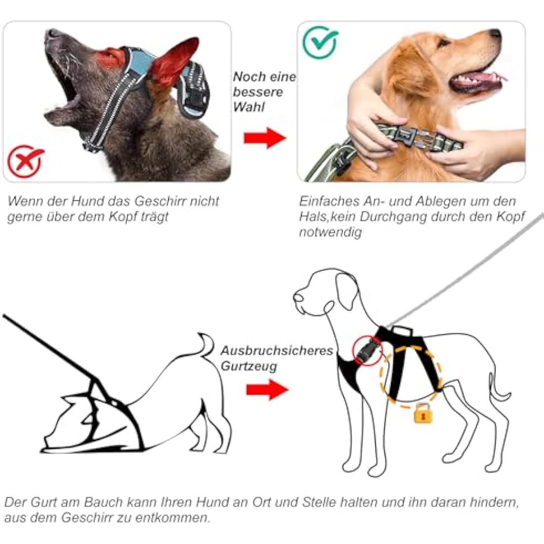 HEELE Escape Proof Dog Harness - Release on Neck, No Pull Reflective Adjustable Vest with Durable Handle, Harness for Big/Active Dogs, Green, XL