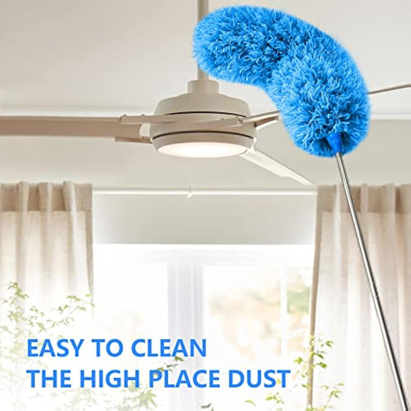 ENJSD Extandable Feather Duster,Microfiber Duster with 100Ines Stainless Steel Extra Long Telescopic Dusters with Soft Silicone Cap,Perfect for Cleaning Cobweb,Ceiling Fan,Cars etc.(Blue)