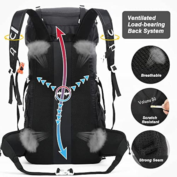 HOMIEE 50L Waterproof Hiking Backpack for Men Women, Lightweight Trekking Backpack with Rain Cover, Large Camping Rucksack for Outdoor Sports Travel Hiking Cycling Climbing Mountaineering