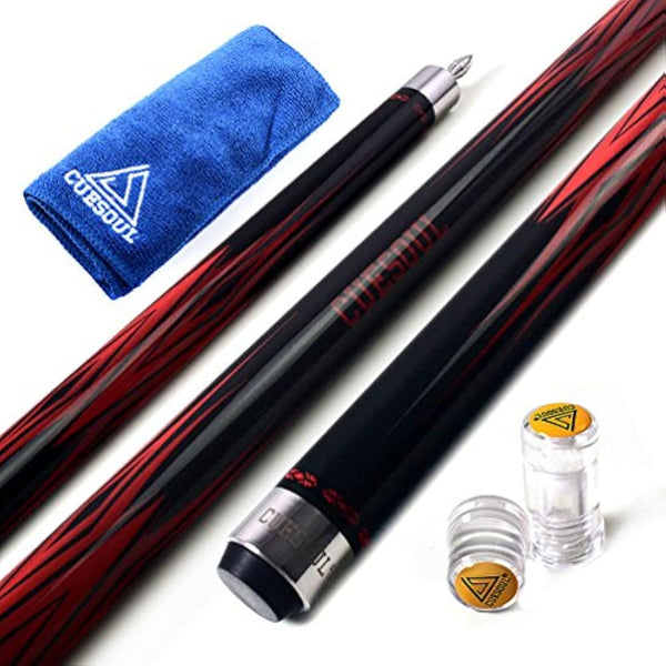 CUESOUL 58 Inches 19oz Joint Pool Cue Stick Billiards Premium Canadian Maple Pool Cue, Multi-layered Tip, 11.5/12.75mm Billiards Pool Cue Set Accessories