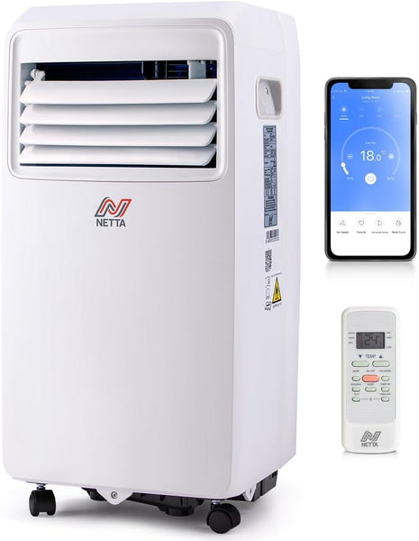 NETTA Portable Air Conditioner 3-IN-1 8000BTU, Dehumidifier, Cooling Fan - WiFi Smart App, 3 Speed Settings, Weekly Timer, Remote Control [Energy Class A] [Energy Class A]