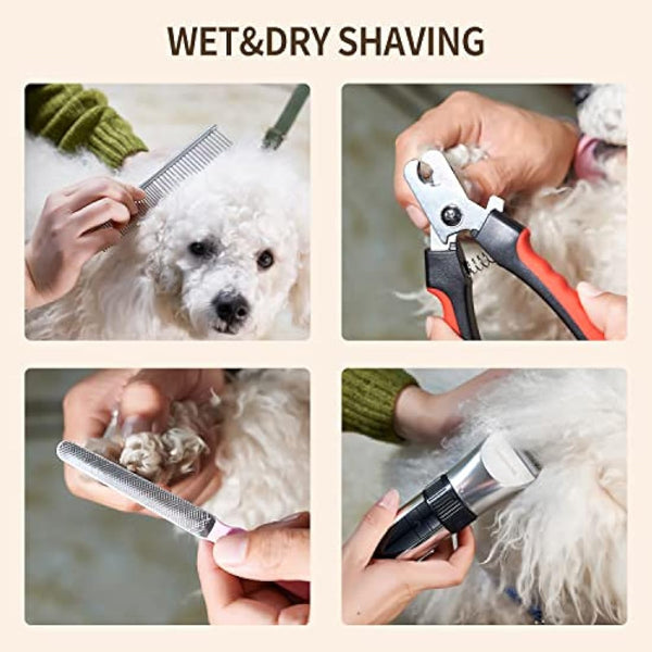 BarberBoss Cordless Dog Grooming Clipper - Waterproof, Ceramic Blades, LED Display, Fast Charging, Electric Pet Clippers for Dogs & Cats, Pets Hair Trimmer, QR-9082