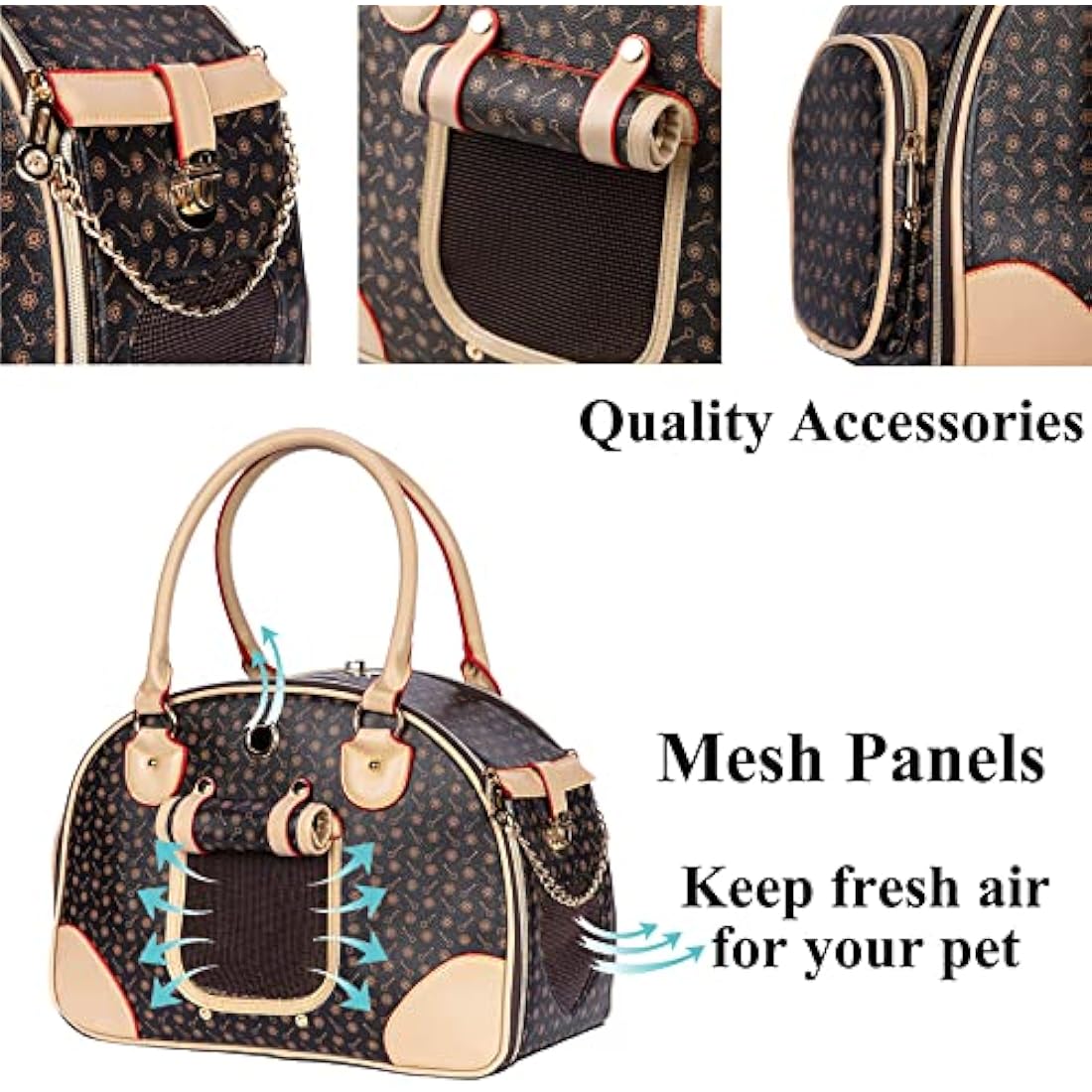 Adriene's Choice Luxury Pet Carrier, Puppy Small Dog Carrier, Cat Carrier Bag, Waterproof Premium PU Leather Carrying Handbag for Outdoor Travel Walking Hiking Shopping