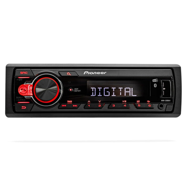 Pioneer MVH-330DAB 1-DIN receiver with DAB/DAB+, Bluetooth, Red illumination, USB and compatible with Android devices.