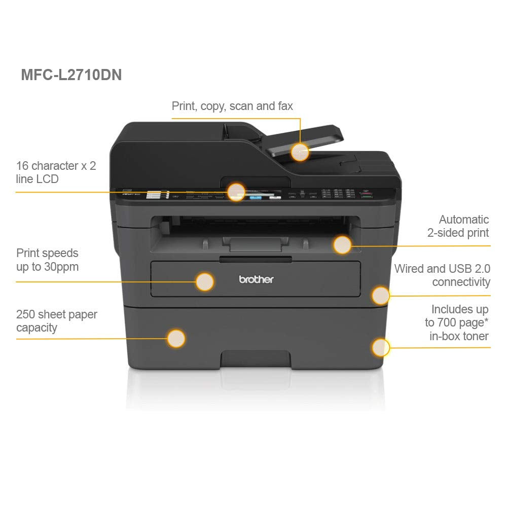 Brother DCP-L2620DW 3-in-1 Mono Laser Printer |Print, copy & scan|Automatic 2-sided print |A4|UK Plug