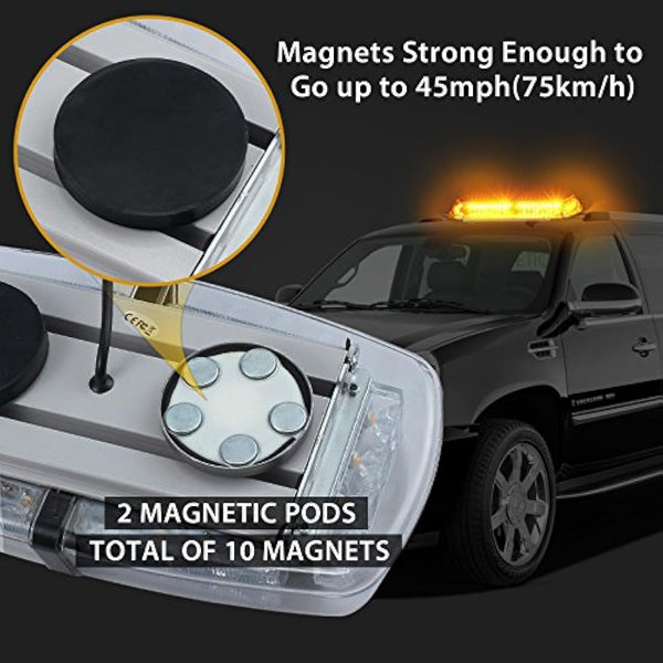 PROZOR Flashing Beacon Light 24LEDs 24W Amber Strobe Lights with Magnetic Base and 5m/16.4ft Cable 7 Modes Recovery Lights Car Emergency Light IP65 Waterproof for 12V Tractors Cars Truck SUV