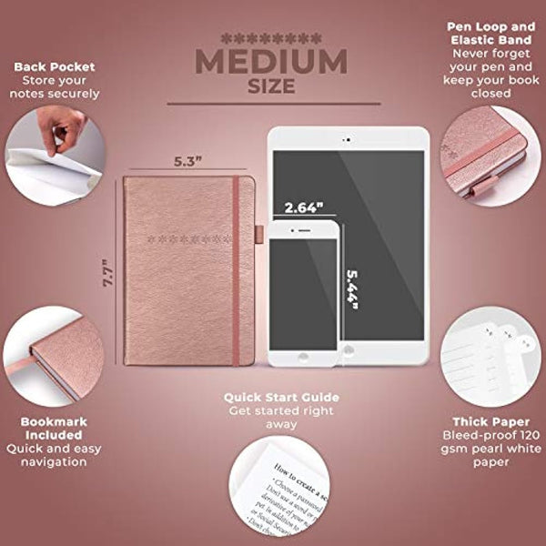 Legend Planner Password Book with Alphabetical tabs. Internet Address Keeper Logbook. Journal for Website Logins, Medium 13x19.5cm (Rose Gold)