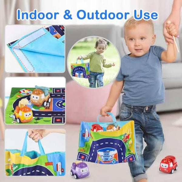 6PCS Pull Back Cars for Kids, Construction Vehicle Toy Set with Play Mat and Storage Bag, Friction Powered Trucks for Boys Girls Aged 3 4 5, Cartoon Gift for Birthday Easter Party