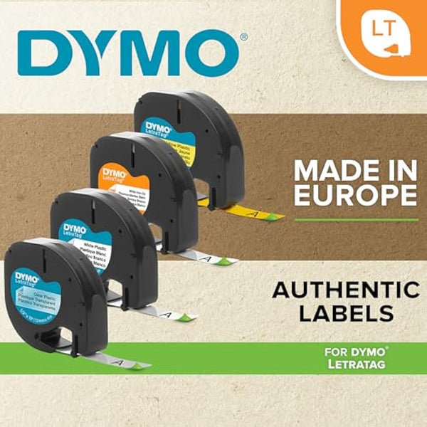 Dymo Letratag Clear Plastic Tape 12mmx4m - Black/Transparent S0721530
