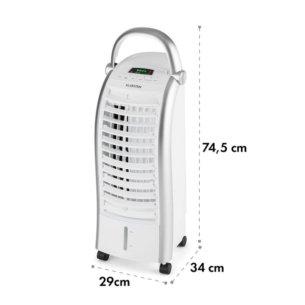 Klarstein 65W Portable Air Cooler, 4-In-1 Evaporative Air Coolers for Home, Silent with Night Mode, Humidifier, Ventilator, Small Water Cooler, 6 L Ice Fan Portable Cooler, 444m³/h Air Flow, White