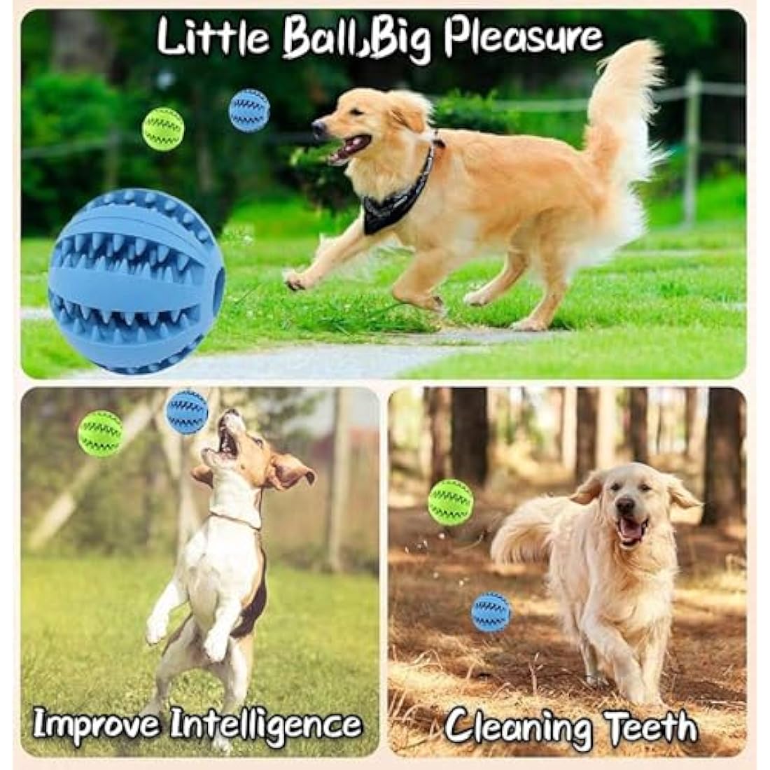 Feixun Pets Dog Treat Toys - Ball with Rubber Food & Dog Tooth Cleaning Features, Pack of 2