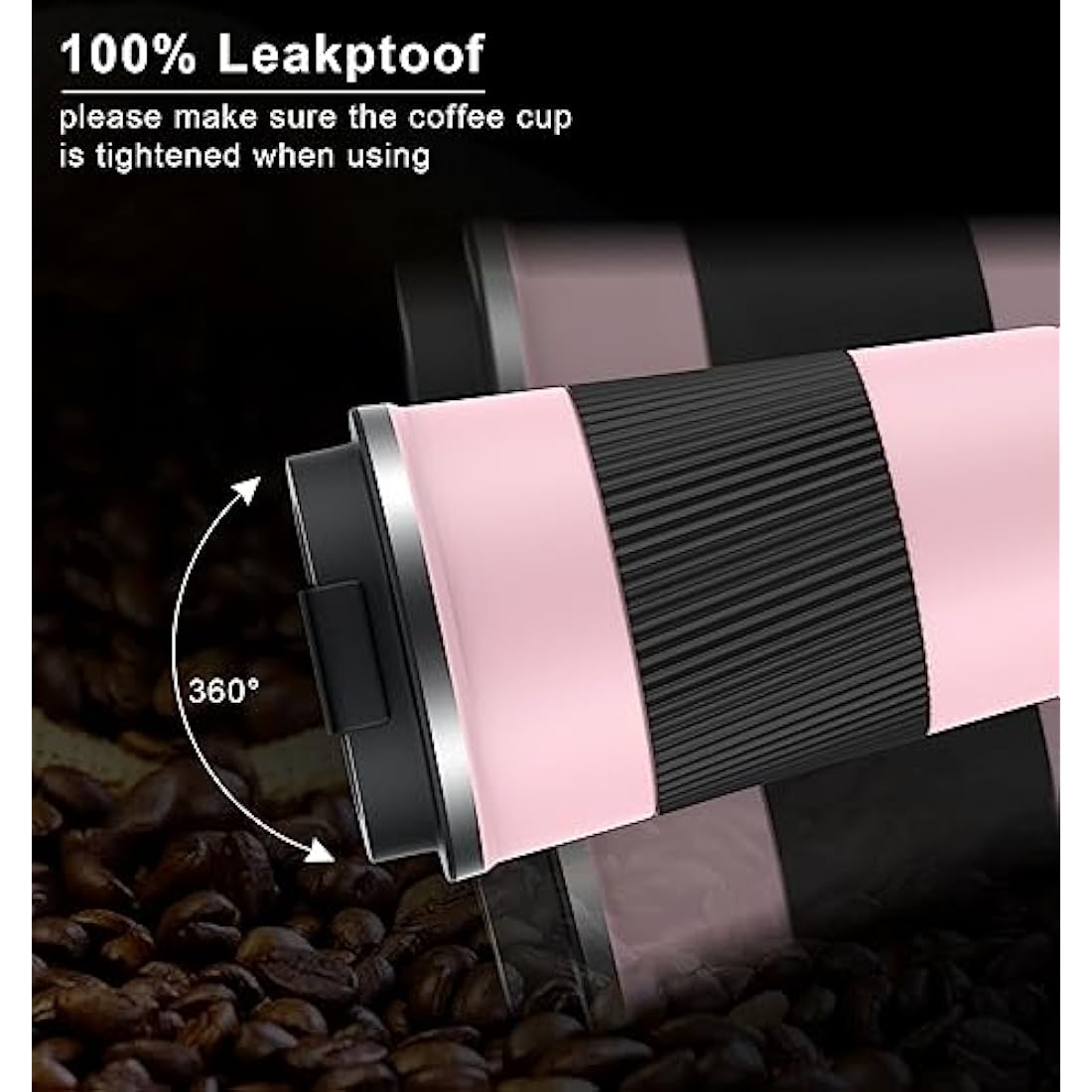 CS COSDDI Travel Mugs, Insulated Coffee Cup with Leakproof Lid - Reusable Coffee Cups Travel - Car Coffee Cup - Stainless Steel Coffee Mug for Hot and Cold Water and Tea, 380ml