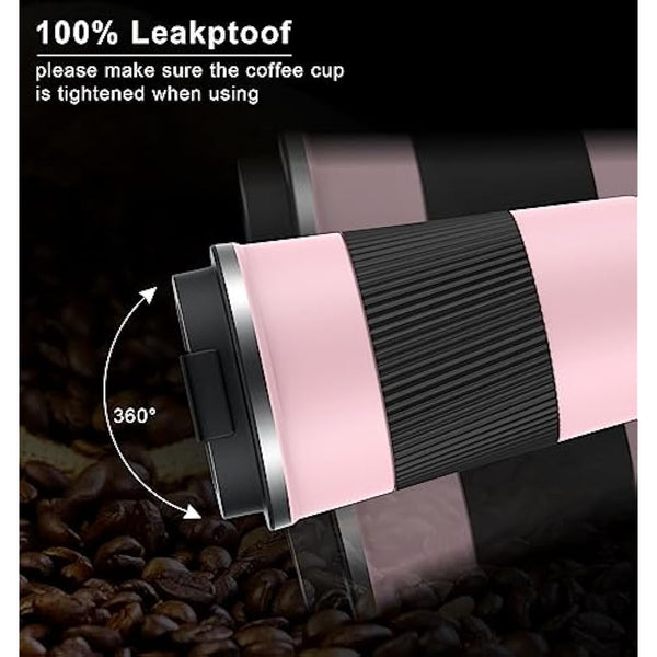 CS COSDDI Travel Mugs, Insulated Coffee Cup with Leakproof Lid - Reusable Coffee Cups Travel - Car Coffee Cup - Stainless Steel Coffee Mug for Hot and Cold Water and Tea, 380ml