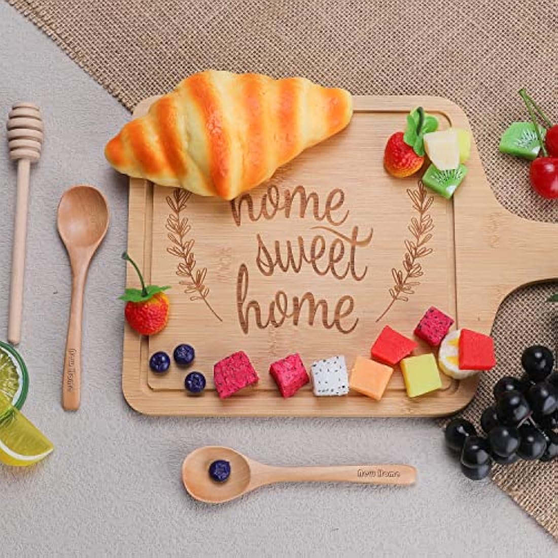 House Warming Gifts New Home,New Home Gifts,Bamboo Serving Board Coasters Spoon for Couple Women Men