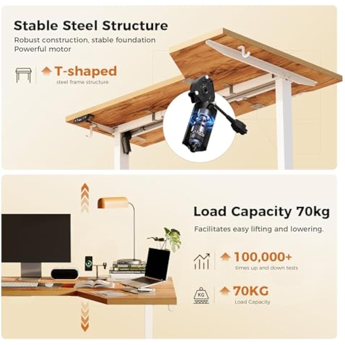 Agilestic L-Shaped Electric Standing Desk, 140cm Height Adjustable Sit-Stand Desk for Home Office, Ergonomic Computer Desk with Spliced Board, Light Brown