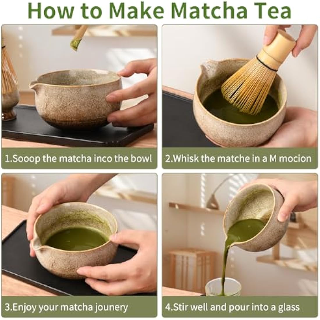 EOIMS Japanese Matcha Tea Set,Ceramics Match Bowl with Spout,Included Handmade Ceramic Whisk Holder, Matcha Whisk (Chasen) and Scoop,Perfect Matcha Ceremony Kit for Traditional Tea Ceremony