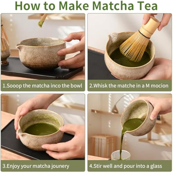 EOIMS Japanese Matcha Tea Set,Ceramics Match Bowl with Spout,Included Handmade Ceramic Whisk Holder, Matcha Whisk (Chasen) and Scoop,Perfect Matcha Ceremony Kit for Traditional Tea Ceremony