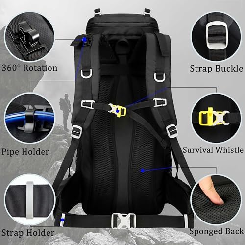 60L Travel Hiking Camping Backpack with Rain Cover, Backpack Water Resistant,Climbing Backpack for Men Women