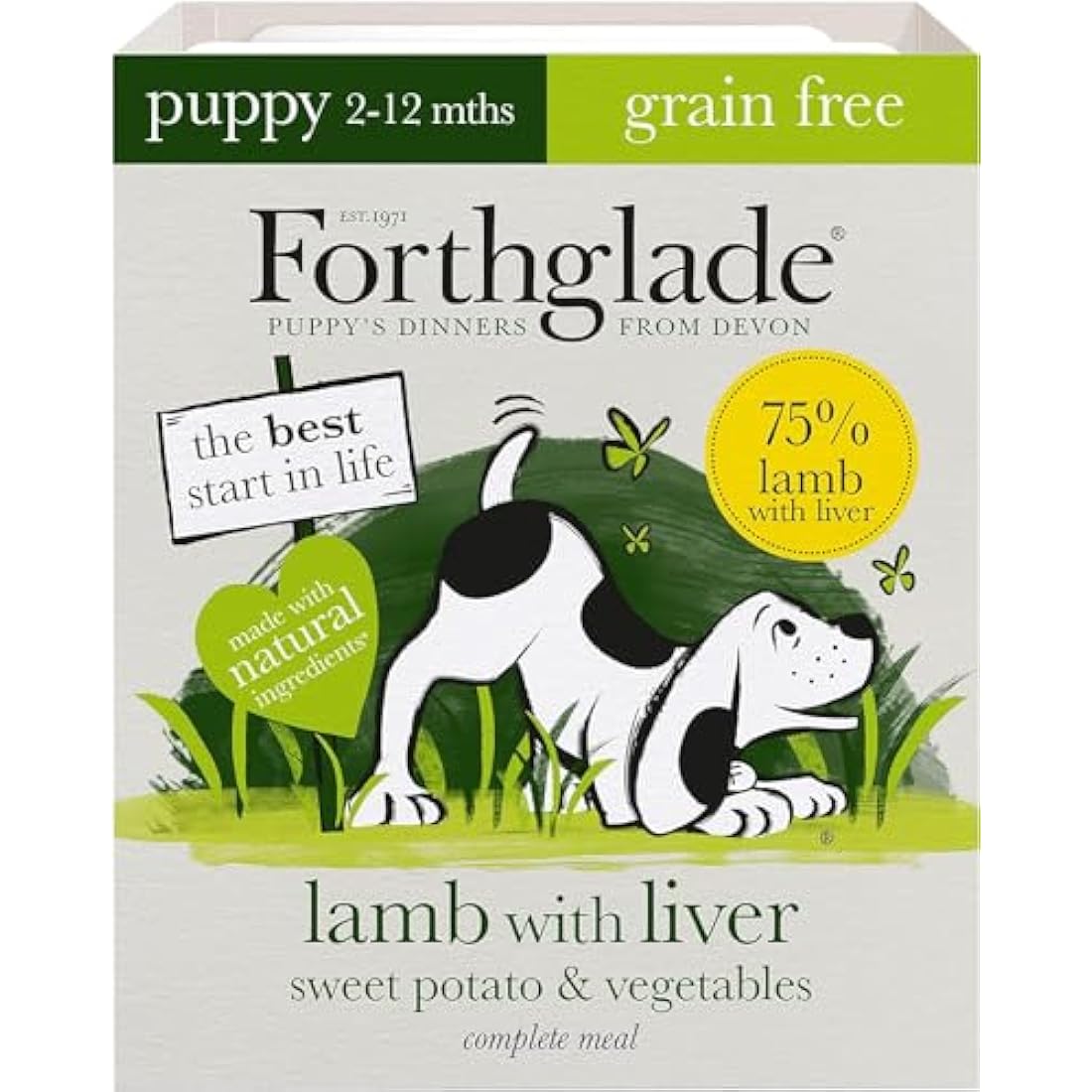 Forthglade Complete Natural Wet Dog Food - Grain Free Lamb with Liver & Vegetables (18 x 395g) Trays - Puppy Dog Food 2-12 months