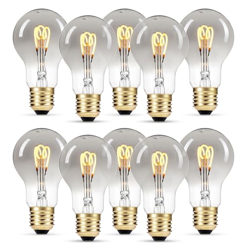greenandco E27 A60 LED Vintage Filament Bulb Silver Grey 3W 90lm 1800K Extra Warm White 360 230V, no Flicker, not dimmable, 10-Pack
