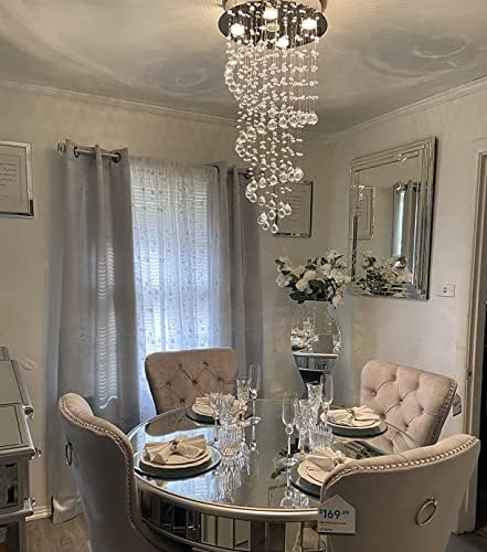 A1A9 Crystal Chandelier Ceiling Lights, Clear K9 Crystal Raindrop Elegant Spiral Ceiling Light Chrome Flush Mount Pendant Lamp Fixture for Livingroom Dining Room Hallway Stairway Foyer D40cm H80cm
