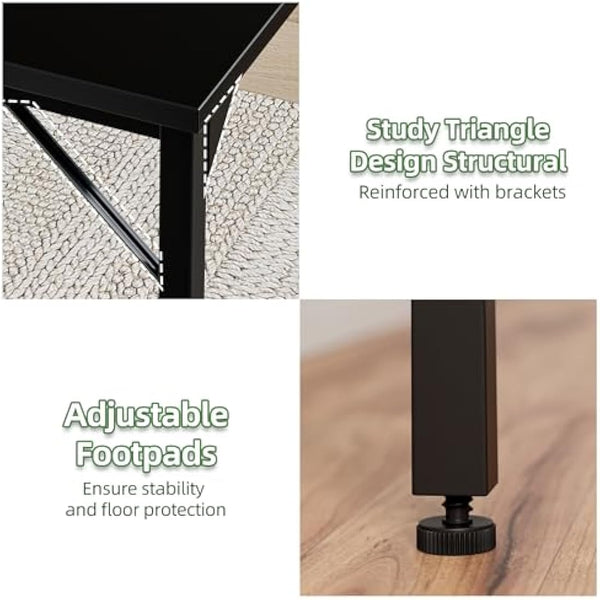 Grandder 120 cm Computer Desk, Home Office Desk Study Writing Kid Table, Simple PC Gaming Desk, Adjustable Feet, Black