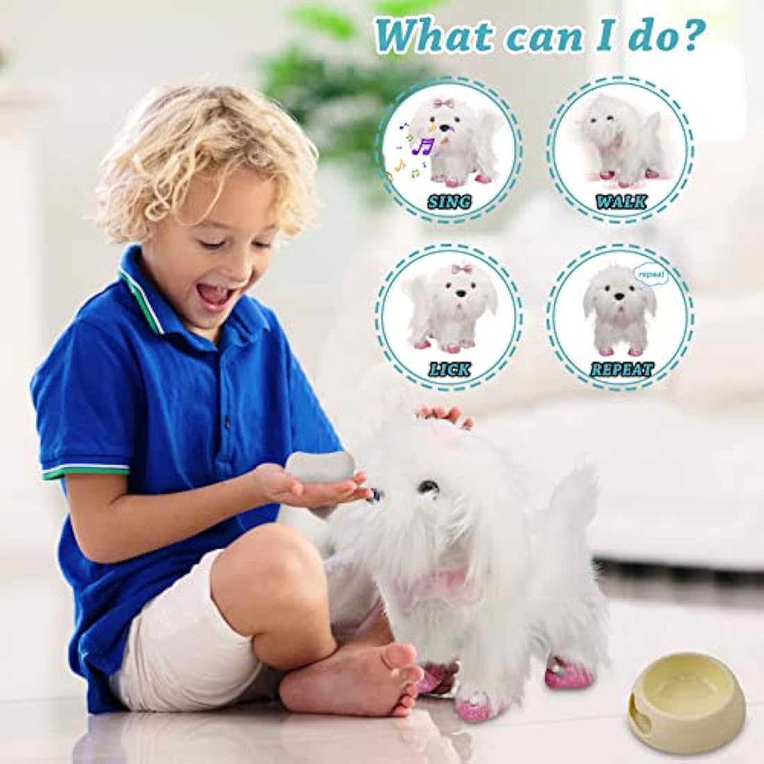 Jaydear Electronic Dog Toy for Kids, Plush Puppy Interactive Toy -Walks/Barks/Shake Tail/Talk, Stuffed Animals Cute Dog Toys Soft Gift for Christmas, Easter, Birthday, White