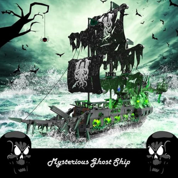 JMBricklayer Ghost Pirate Ship Building Block Toy with Lights, 40001 Flying Dutchman Brick Model to Build for Adults Men, Sail Boats Construction Toy Collection Decor Gifts for Childs 14+ (1100Pcs)