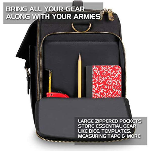 ENHANCE Portable Miniature Figure Storage and Carrying Case, 4 Foam Layers fits 108 Infantry Minis and Pick and Pluck - Book Sleeve and 2 Accessory Pockets for Measuring Tape, Dice and More