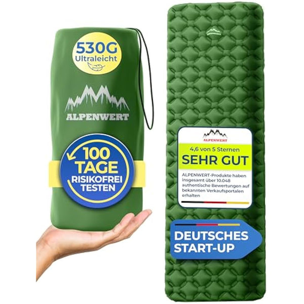 ALPENWERT Outdoor Sleeping Mat [Small Pack Size & Ultralight] Air Mattress Perfect for Camping, Hiking, Backpacking and Much More - Inflatable Sleeping Mat (Green)