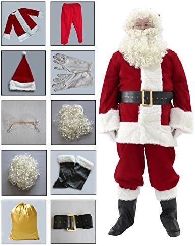 Ahititi Santa Claus Costume for Men Santa Suit Adults 11pcs Mens Deluxe Professional Christmas Clause Outfit Xmas Cosplay