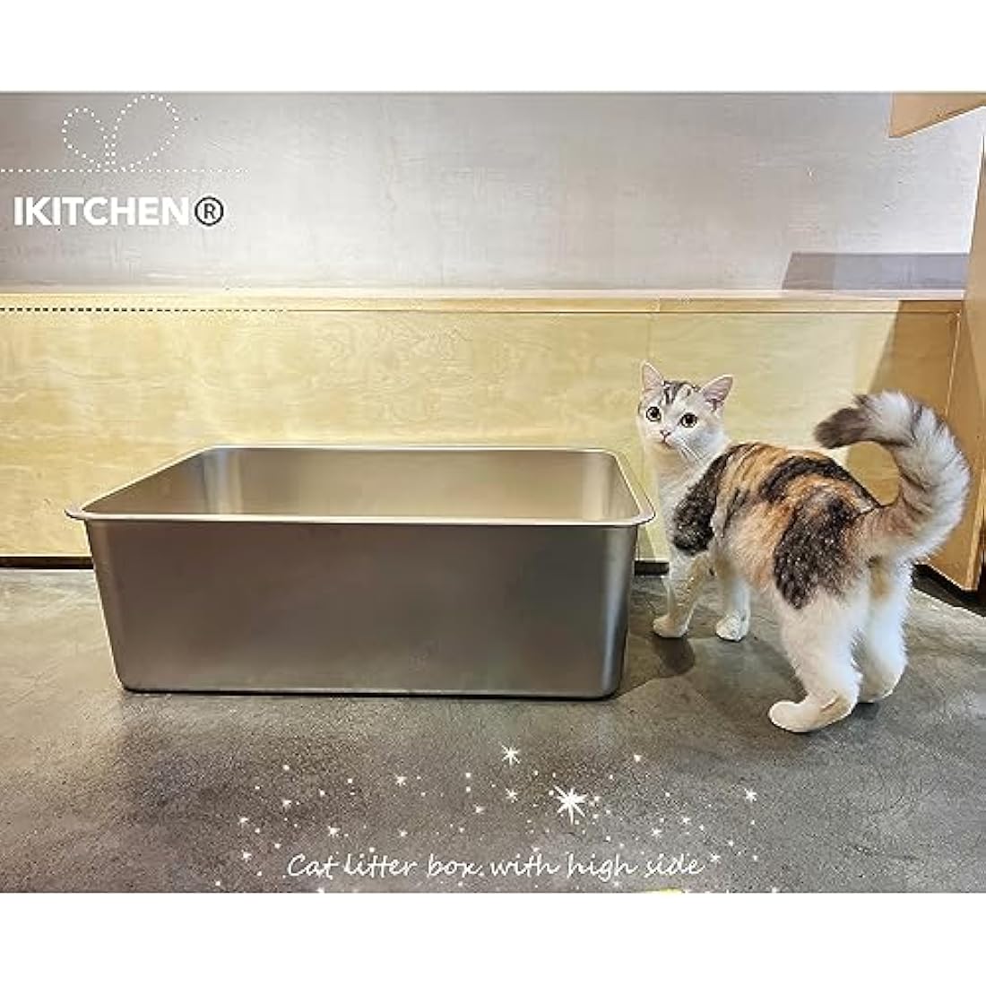 IKITCHEN Stainless Steel Cat Litter Box, Extra Large High Sided Litter Box, Metal Litter Box for Cats Rabbits, Never Absorbs Odors, Rustproof, Non Stick Smooth Surface, 23.5" L x 15.5" W x 8" H