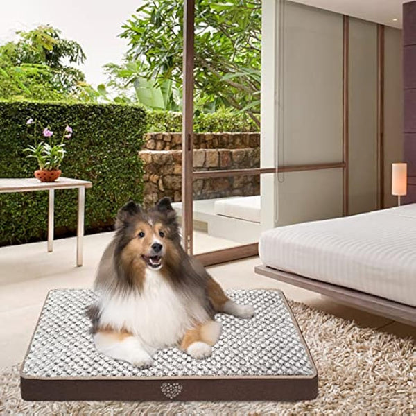 VANKEAN Waterproof Reversible Dog Bed Mat With Removable Machine Washable Cover, Mattress for Crate, Pad for Small to Large Dogs, Navy/Grey