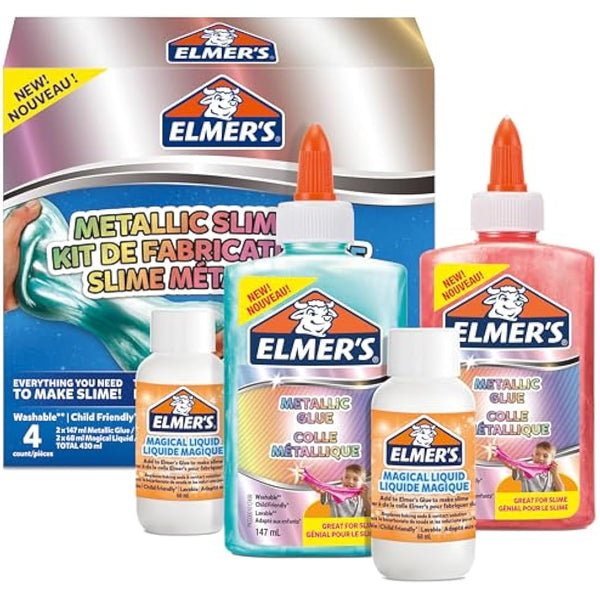 Elmer’s Metallic Slime Kit | Slime Supplies Include Metallic PVA Glue & Magical Liquid Slime Activator | Washable & Kid Friendly | 4 Count