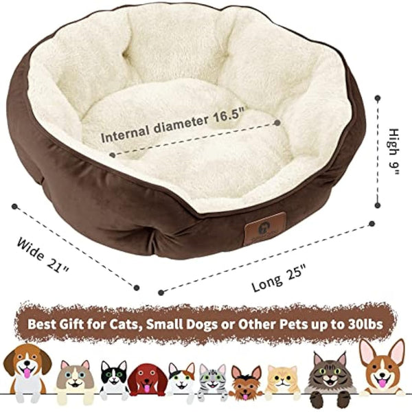 Asvin Medium Dog Bed for Medium Dogs, Large Cat Beds for Indoor Cats, Pet Bed for Puppy and Kitty, Extra Soft & Machine Washable with Anti-Slip & Water-Resistant Oxford Bottom, Brown, 25 inches