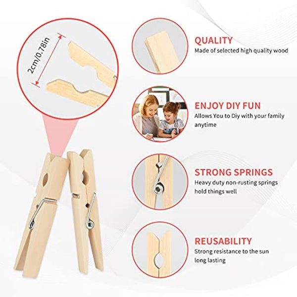 jijAcraft 100PCS Wooden Pegs 7.2CM: Clothes Pegs for Washing Line, Wooden Washing Peg for Arts and DIY Crafts, Strong Laundry Peg for Hanging Photo, Socks, Baby Clothes, Outdoor Indoor