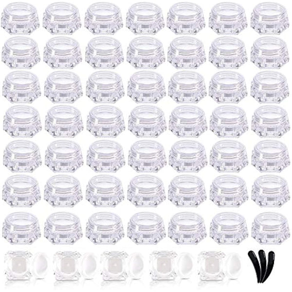 50 Pcs 5g Empty Cosmetics Container Pots Transparent Travel Plastic Jars Diamond Shape with Clear Screw Lids for Cream, Sample, Powder, Makeup Storage, Includes 3 Pack Mini Spatula by Yalbdopo