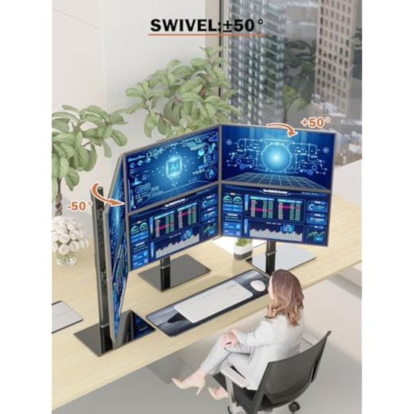 HEMUDU Dual Monitor Stand, Vertical Stack Screen Free-Standing Monitor Riser Fits Two 13 to 34 Inch Screen with Swivel, Tilt, Height Adjustable, Holds One (1) Screen up to 20kg HT05B-002P