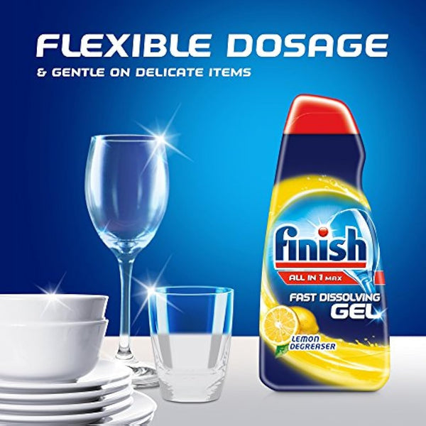 Finish Dishwasher Fast Dissolving Gel All in 1 Max Lemon, 700 ml, Pack of 5 (Total 140 washes)