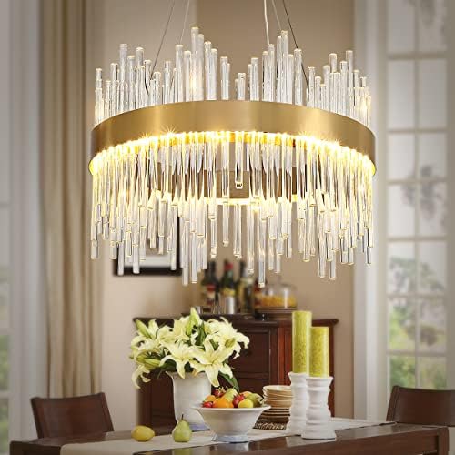 AOOCHOK Modern Crystal Chandelier Gold Pendant Light Fixtures, Small Crystal Hanging Lamp for Entryway, Corridor, Balcony, Porch, Restaurant, Door Opening, D40cm
