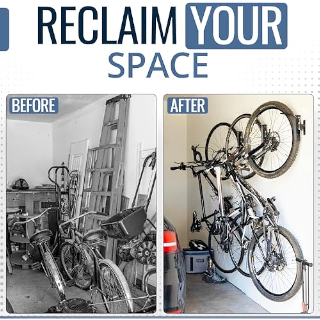 StoreYourBoard 4-Bike Swivel Rack – Wall Mounted Garage Bike Storage, Vertical Hanger with 120° Swing Design & Stopper, Space-Saving Indoor Wall Mount – Fits Kids Bikes, BMX & More – Black