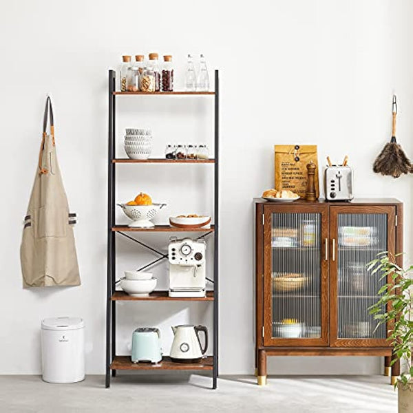 IBUYKE Ladder Shelf, 5-Tier Storage Organiser Shelves, 60x39.5x171cm, Plant Stand,Industrial Bookshelf, Living Room Bookcases, for Kitchen, Bedroom, Office TMJ017H-