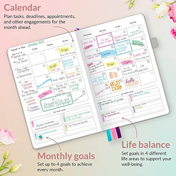 GoGirl Planner and Organizer for Women – Compact Size Weekly Planner, Goals Journal & Agenda to Improve Time Management, Productivity & Live Happier. Undated – Start Anytime, Lasts 1 Year – Grey