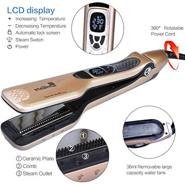 iGutech Hair Straighteners Flat Iron,Professional steam Hair Straightener, Anti-Scald Comb, Adjustable Temp and Auto-Off Function