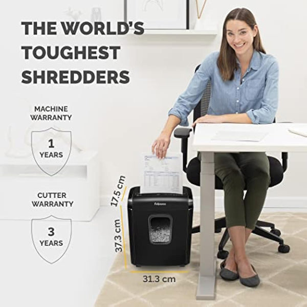 Fellowes Paper Shredder for Home Office Use - 6 Sheet Mini Cut Shredder for Home and Personal Use - Deskside Shredder with 13 Litre Bin and Safety Lock - Powershred 6M - Advanced Security P4 - Black
