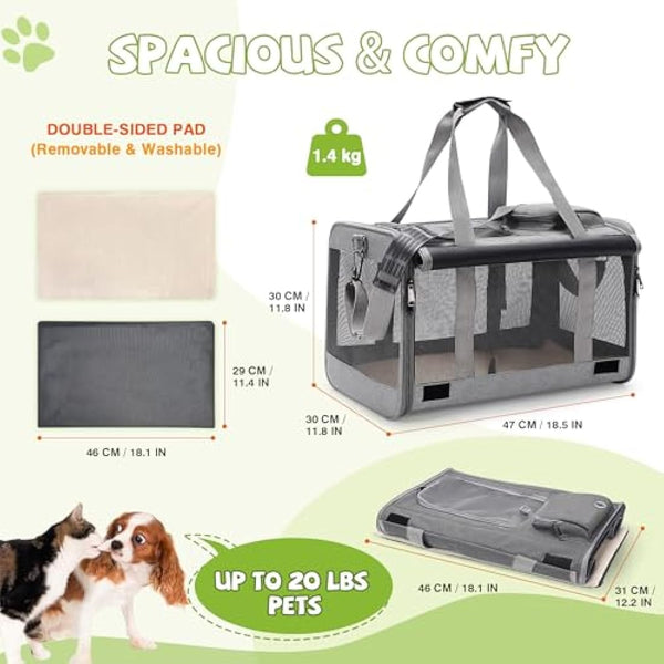 ALLSOPETS Foldable Cat Carrier Bag, Soft-Sided Pet Carrier for Small Dogs and Cats up to 9 Kg, Portable Dog Travel Bag for Vet Visits Car Plane Outdoor Travel (Frost Grey)