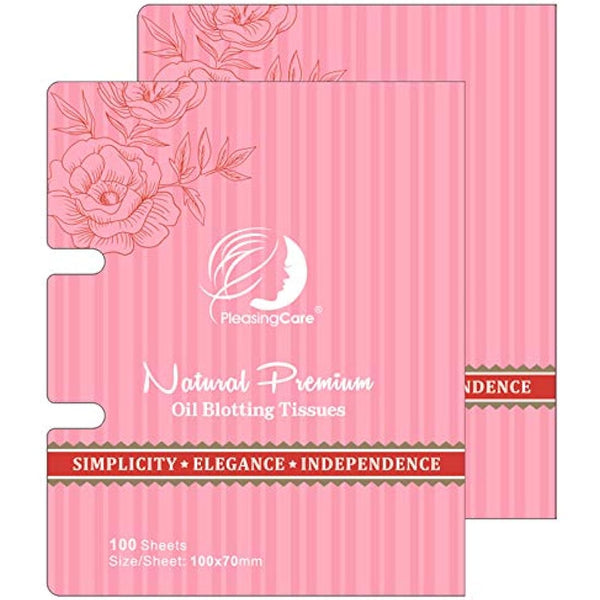 Facial Oil Blotting Paper Sheets - Pack of 2 Handy Rosy Oil Absorbing Tissues, Easy Take Out Design - Skin Care for Face or Make Up Must Have