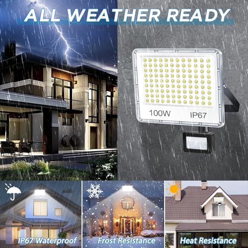 TASINUO 100W Security Lights Outdoor Motion Sensor 2 Pack, 10000LM LED Floodlight with PIR, IP67 Waterproof Flood Lights Outdoor Motion Sensor for Garden Patio Yard