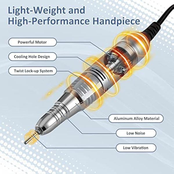 Madenia Professional Electric Nail Drill Machine with LCD Touch Screen, 35000 RPM Efile Nail File Drill for Arylic Gel Nails, E File Kit for Salon Home Manicure Use, Blue (UK-108-GY)